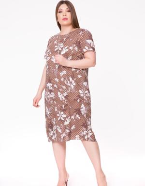 Patterned Necklace Midi Length Brown Dress