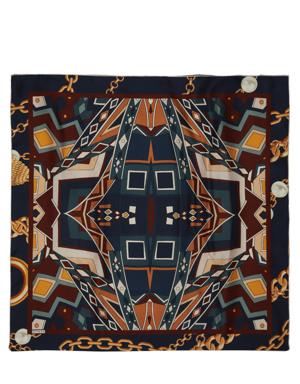 Mavi Desenli 90x90 cm İpek Twill Eşarp