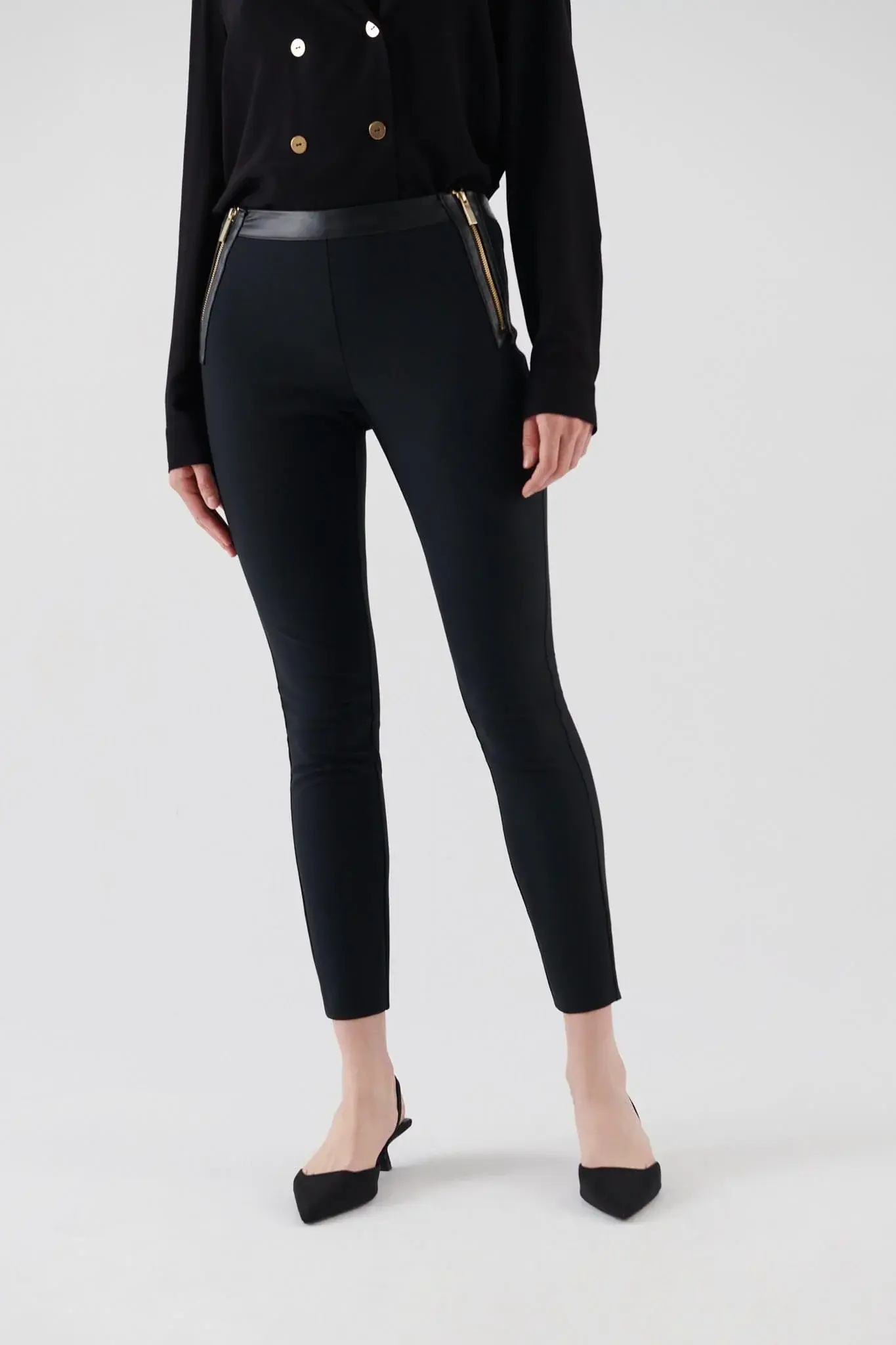 Roman Double Zipper Black Women's Trousers - 2 / Black. 1