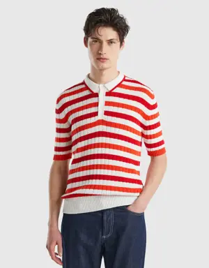 red and white striped knit polo