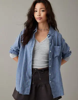 American Eagle Oversized Plaid Flannel Shirt. 1