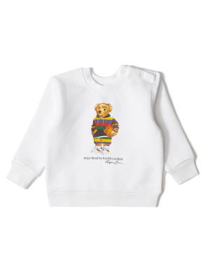 Beyaz Ayıcık Baskılı Erkek Bebek Sweatshirt