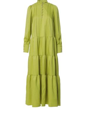 Houndstooth Patterned Green Midi Dress