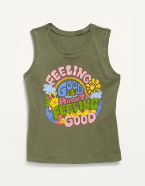 Soft-Washed Graphic Sleeveless T-Shirt for Girls green