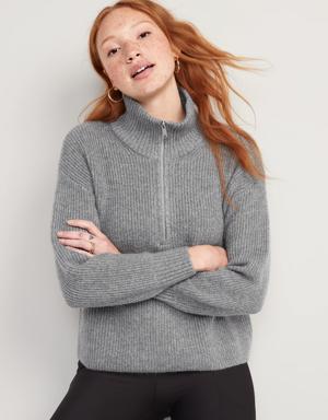 Rib-Knit Quarter-Zip Sweater for Women gray