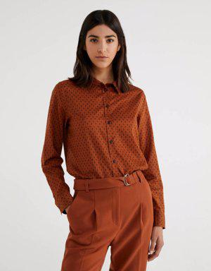 Brown botanical print shirt in pure cotton