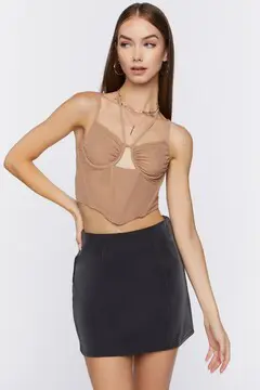 Forever 21 Forever 21 Cropped Cutout Bustier Cami Taupe. 2