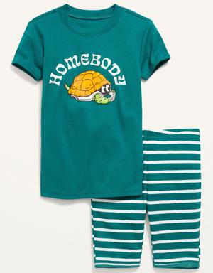 Gender-Neutral Snug-Fit Pajama Shorts Set for Kids blue