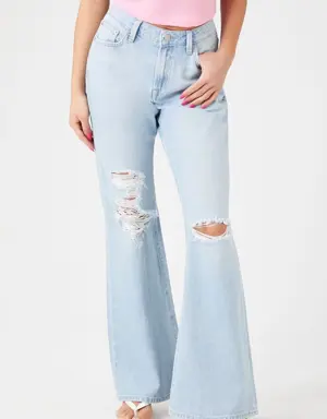 Forever 21 Distressed Flare Jeans Light Denim