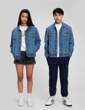 Teen Oversized Denim Jacket with Washwell blue