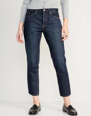 High-Waisted Button-Fly Slouchy Straight Cropped Jeans for Women blue