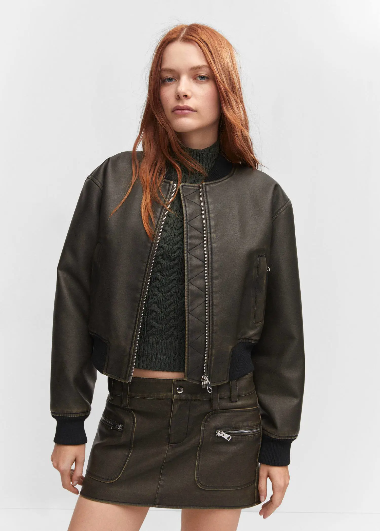 Mango Worn-effect bomber jacket. 2