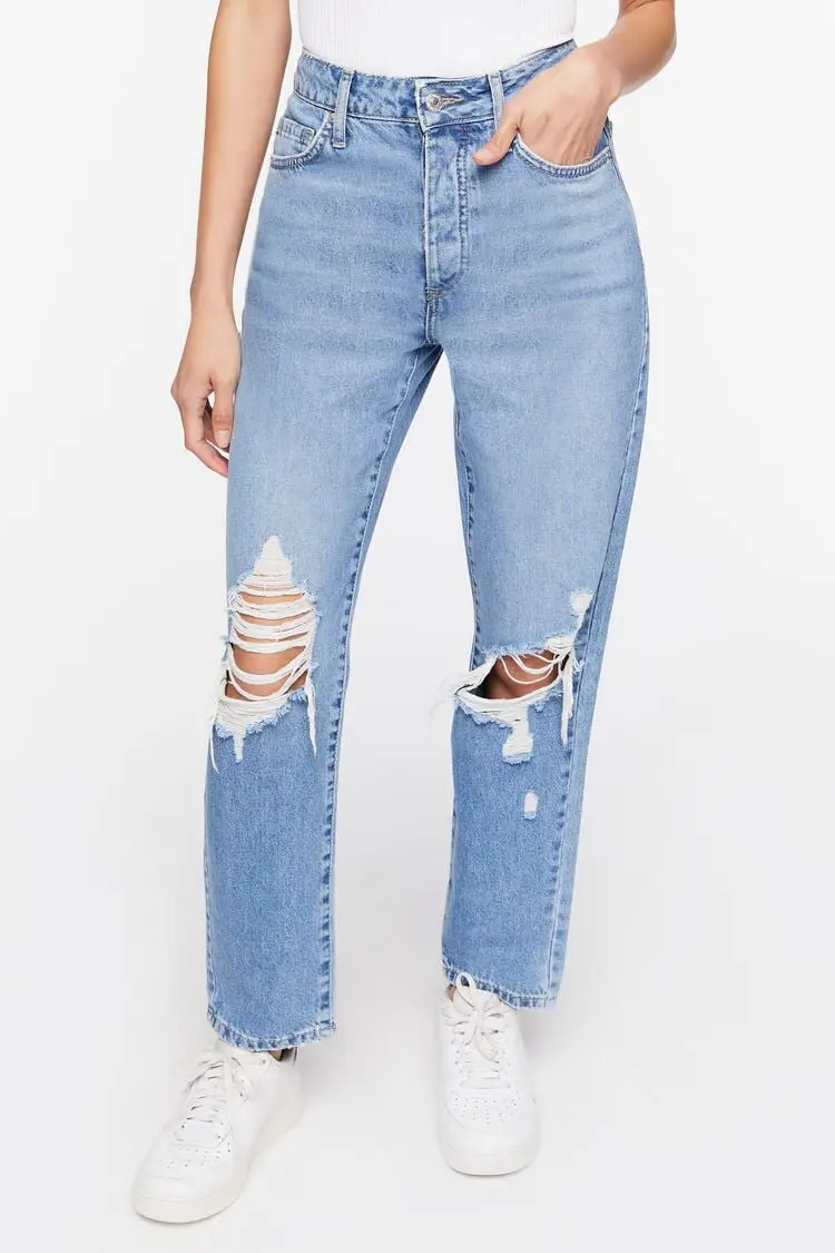 Forever 21 Forever 21 Recycled Cotton Distressed Mom Jeans Medium Denim. 1