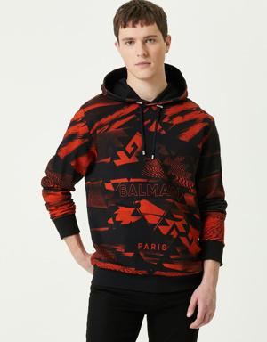 Kırmızı Siyah Kapüşonlu Logolu Sweatshirt