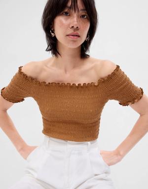 Gap Smocked Off-Shoulder Top brown