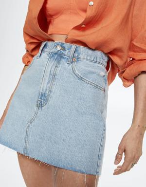 Denim miniskirt with frayed hem