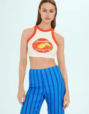 Printed halter-neck cropped top