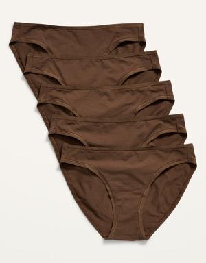 Mid-Rise Supima® Cotton-Blend Bikini Underwear 5-Pack for Women brown
