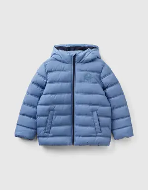 puffer jacket with hood and logo