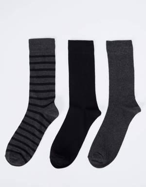 Erkek Pamuklu Desenli 3'lü Soket Çorap