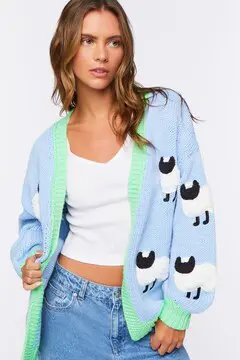 Forever 21 Forever 21 Sheep Embroidered Cardigan Sweater Light Blue/Multi. 2