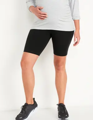 Maternity Rollover-Waist PowerChill Biker Shorts -- 8-inch inseam black