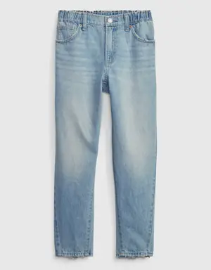 Kids High Rise Barrel Jeans with Washwell blue