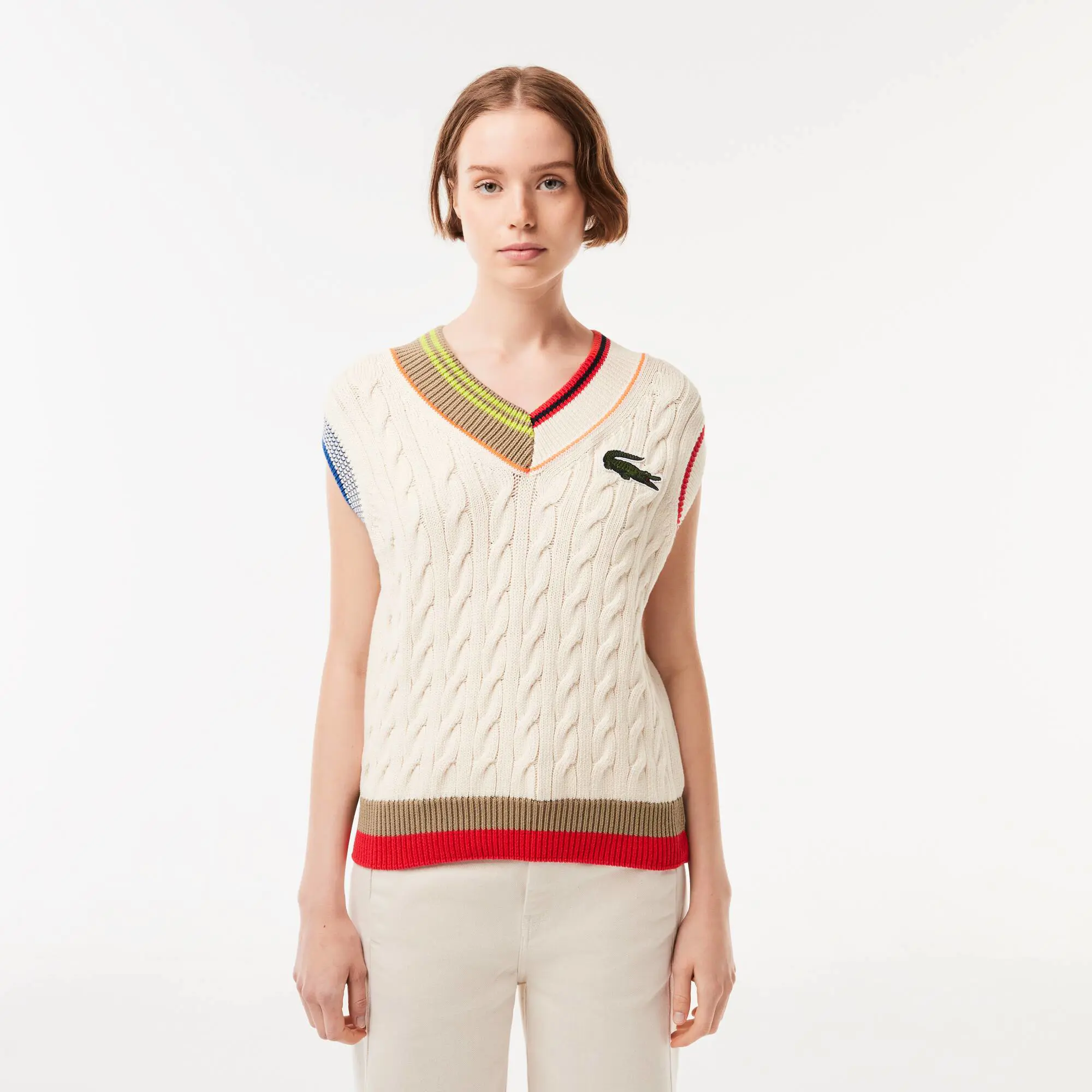 Lacoste Women’s Lacoste Cable Knit Sweater Vest. 1