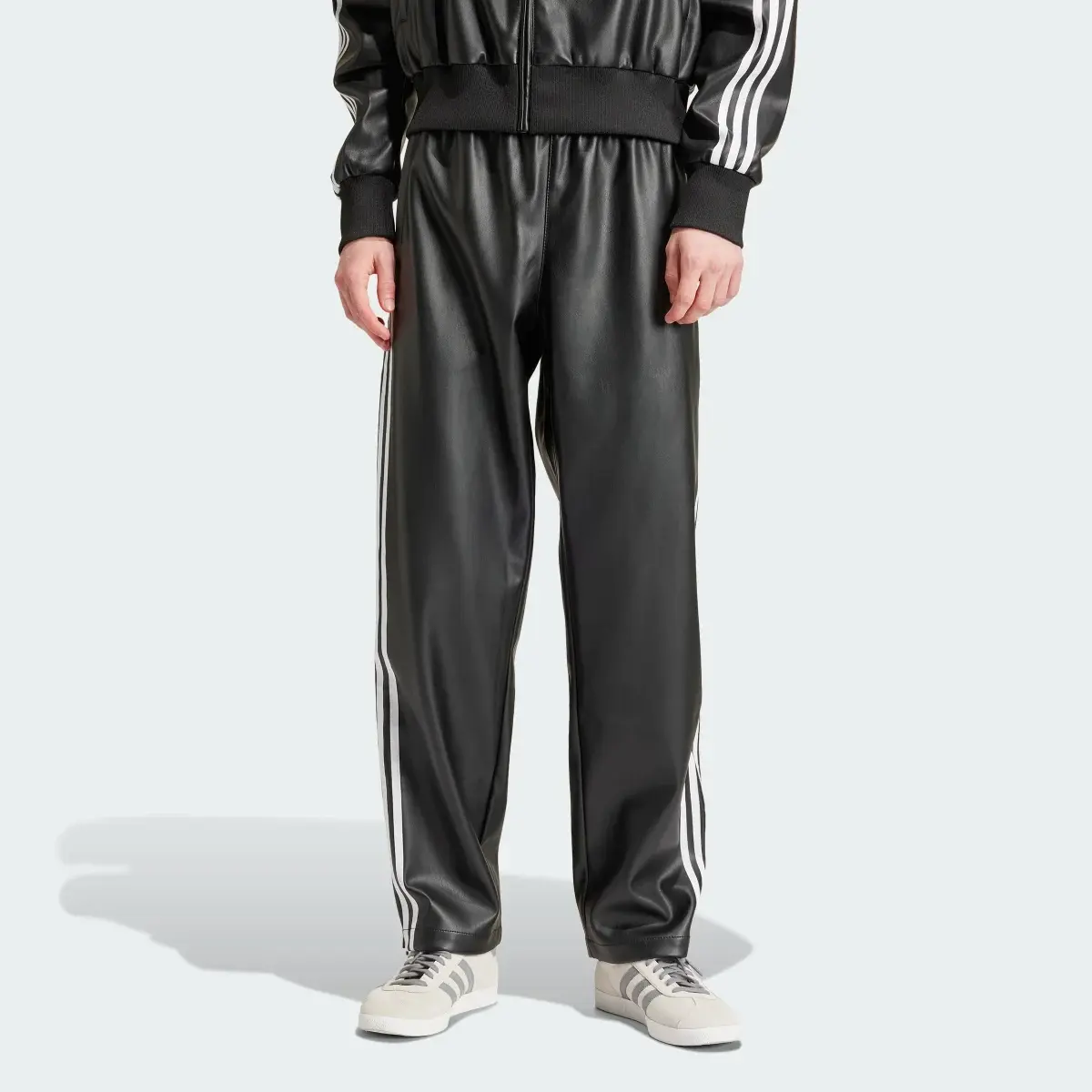 Adidas Faux Leather Adicolor 3-Stripes Firebird Track Suit Pants. 2