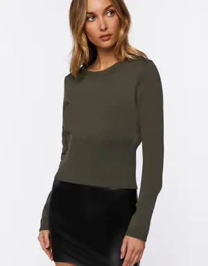 Forever 21 Ribbed Waist Crew Sweater Covert Green