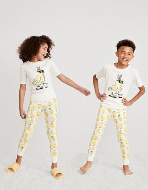 Matching Gender-Neutral Snug-Fit Printed Pajama Set for Kids yellow