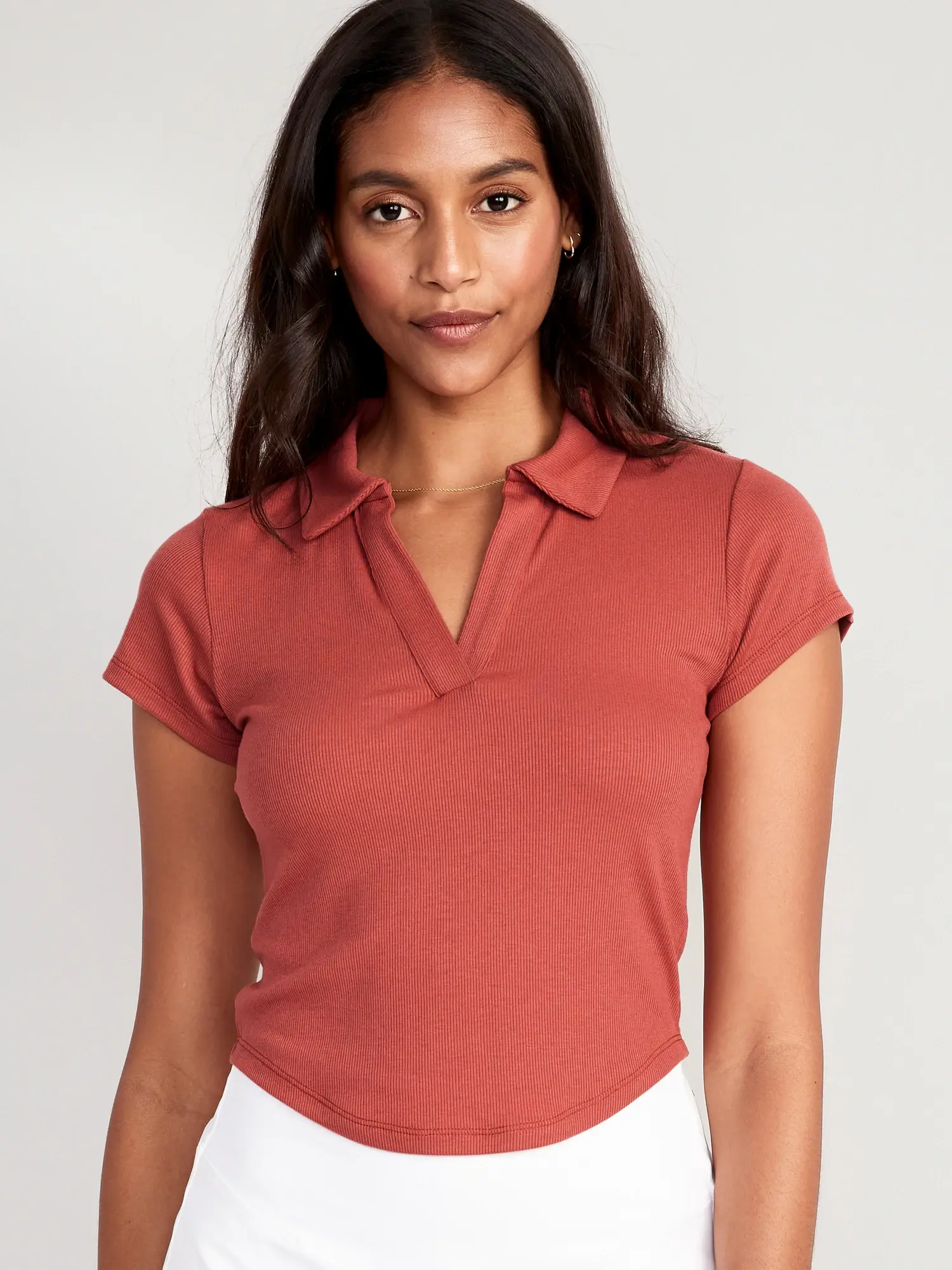 Old Navy UltraLite Rib-Knit Cropped Polo Shirt for Women orange. 1