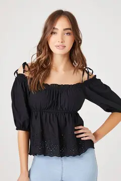 Forever 21 Forever 21 Off the Shoulder Eyelet Top Black. 2