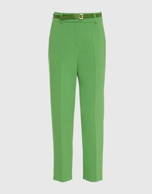 Straight Carrot Leg Pocketed Green Trousers