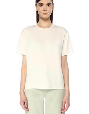 Beyaz Düşük Kol Rahat Kesim T-shirt