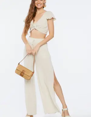 Forever 21 Twisted Crop Top &amp; Slit Pants Set Tan