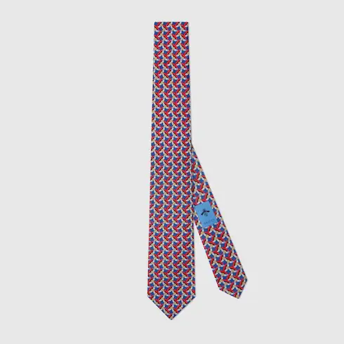 Gucci Round Interlocking G belts print silk tie. 1