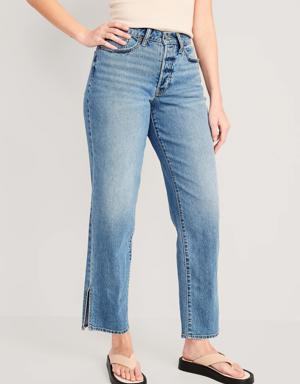 Curvy High-Waisted Button-Fly OG Loose Side-Slit Jeans for Women blue