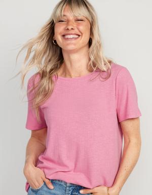 Luxe Ribbed Slub-Knit T-Shirt for Women pink