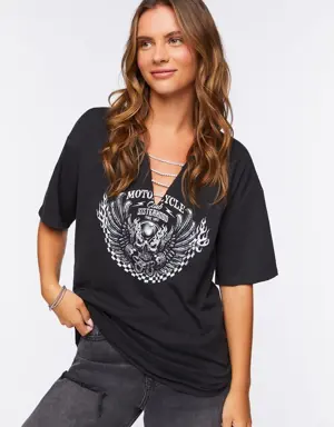 Forever 21 Rhinestone Chain Motorcycle Graphic Tee Black/Silver