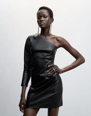 Faux-leather asymmetric dress