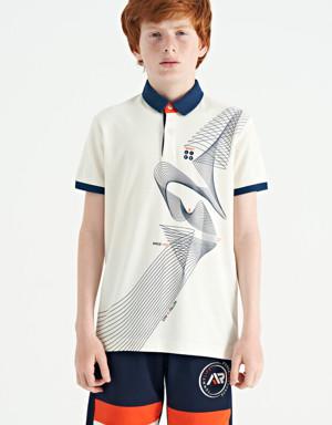Ekru Baskı Detaylı Standart Kalıp Polo Yaka Erkek Çocuk T-Shirt - 11164