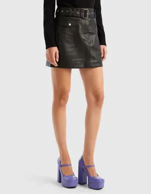 mini skirt with belt in imitation leather