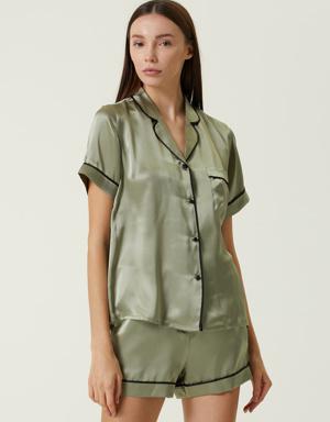 Yeşil Şortlu İpek Pijama Takımı