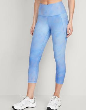 High-Waisted PowerSoft Side-Pocket Crop Leggings for Women blue