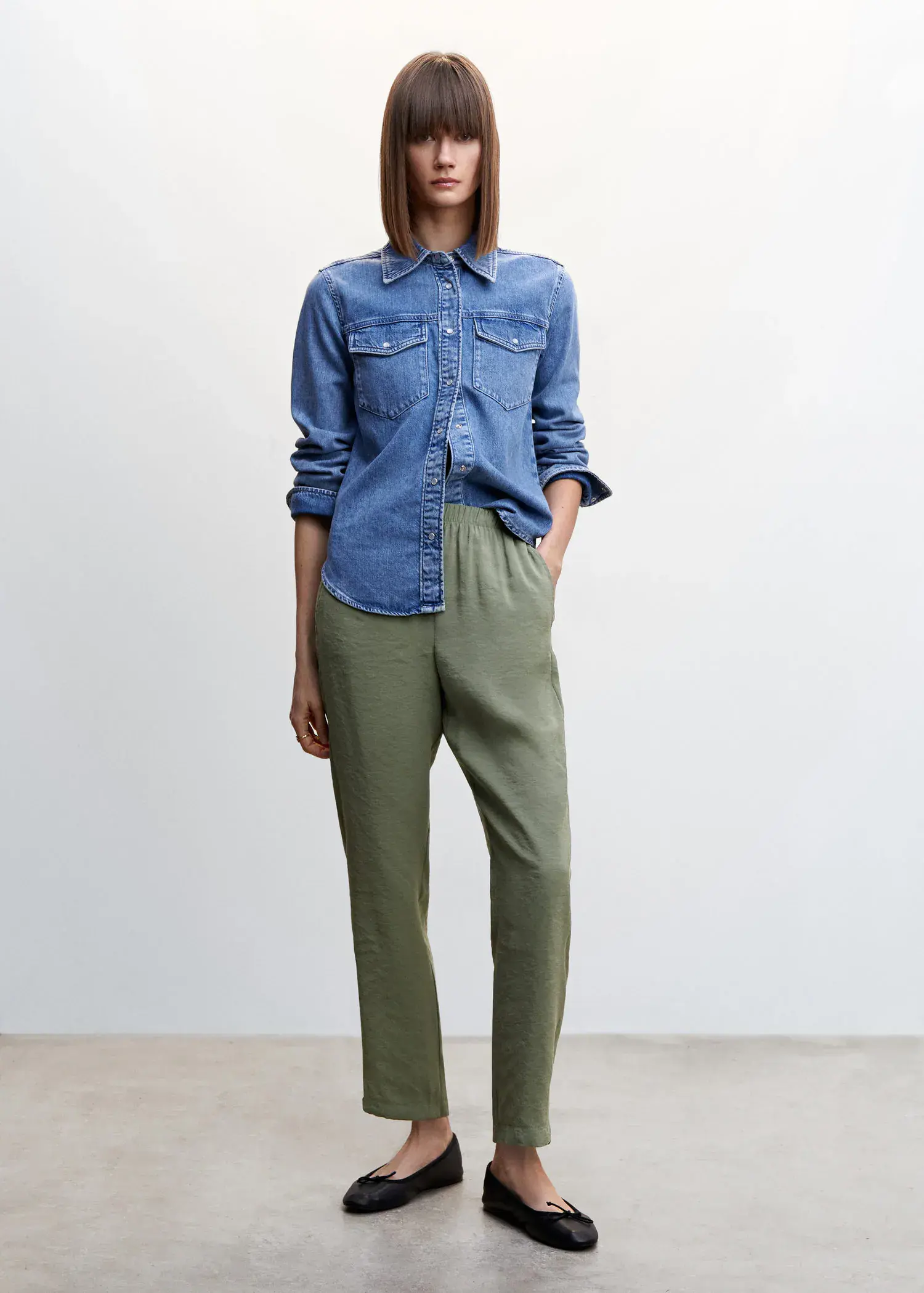 Mango Drawstring waist modal trousers. 1