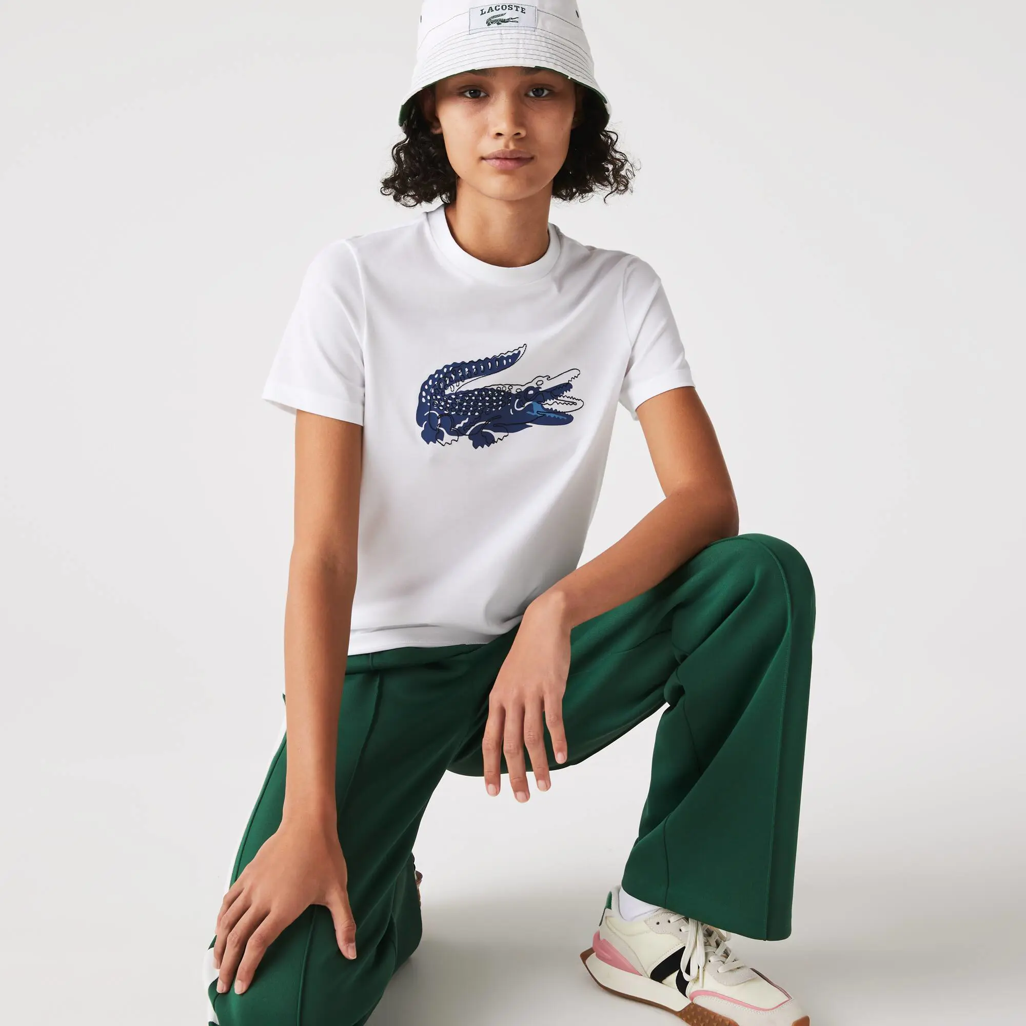 Lacoste Women's Crocodile Print Crew Neck Cotton Blend T-Shirt. 1