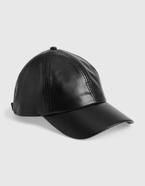 Faux-Leather Baseball Hat black