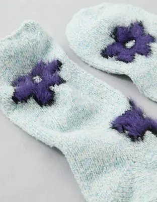 American Eagle Fuzzy Flower Crew Sock. 2