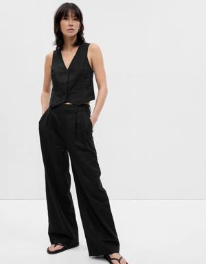 Gap Linen-Cotton Pleated Pants black